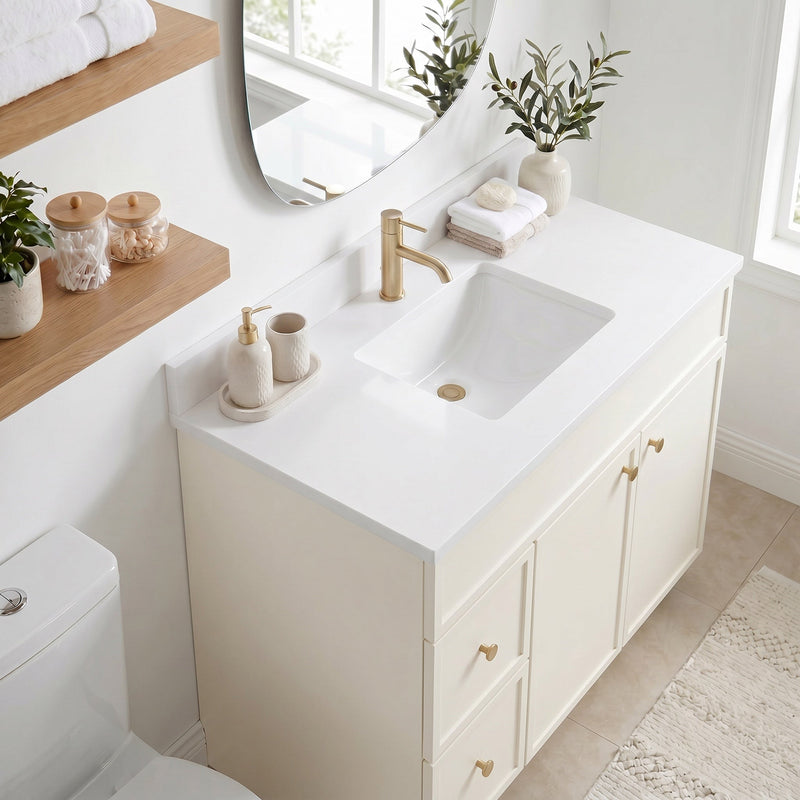 42" Off White Slim Shaker Bathroom Vanity with Quartz Top