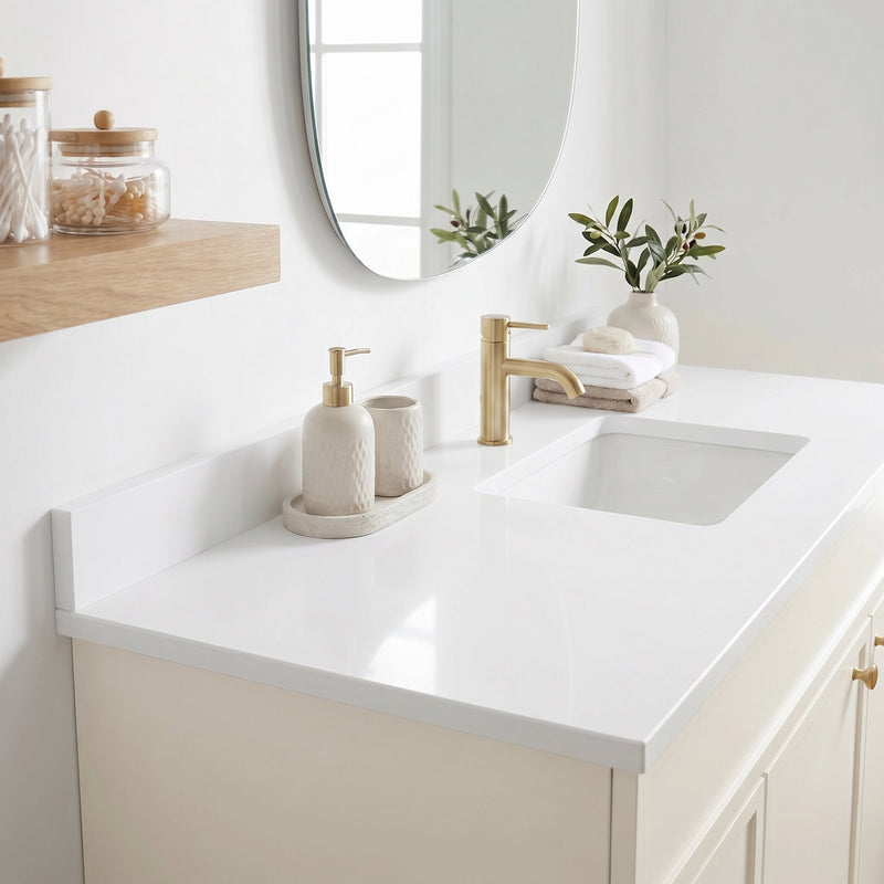 42" Off White Slim Shaker Bathroom Vanity with Quartz Top