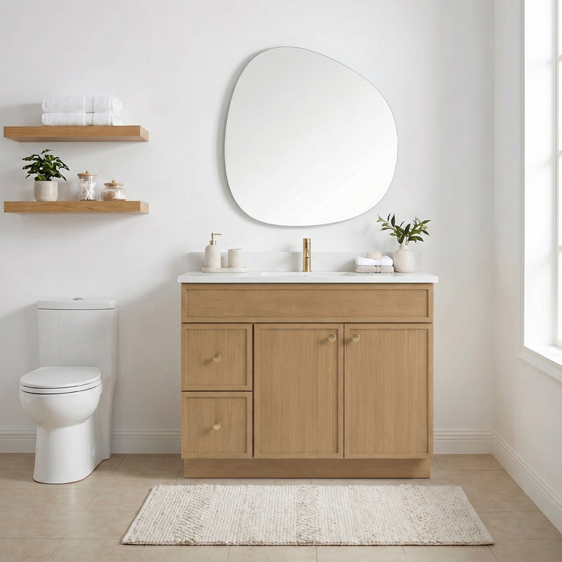 42" White Oak Slim Shaker Bathroom Vanity with Quartz Top
