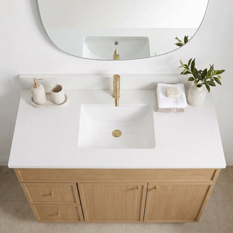 42" White Oak Slim Shaker Bathroom Vanity with Quartz Top