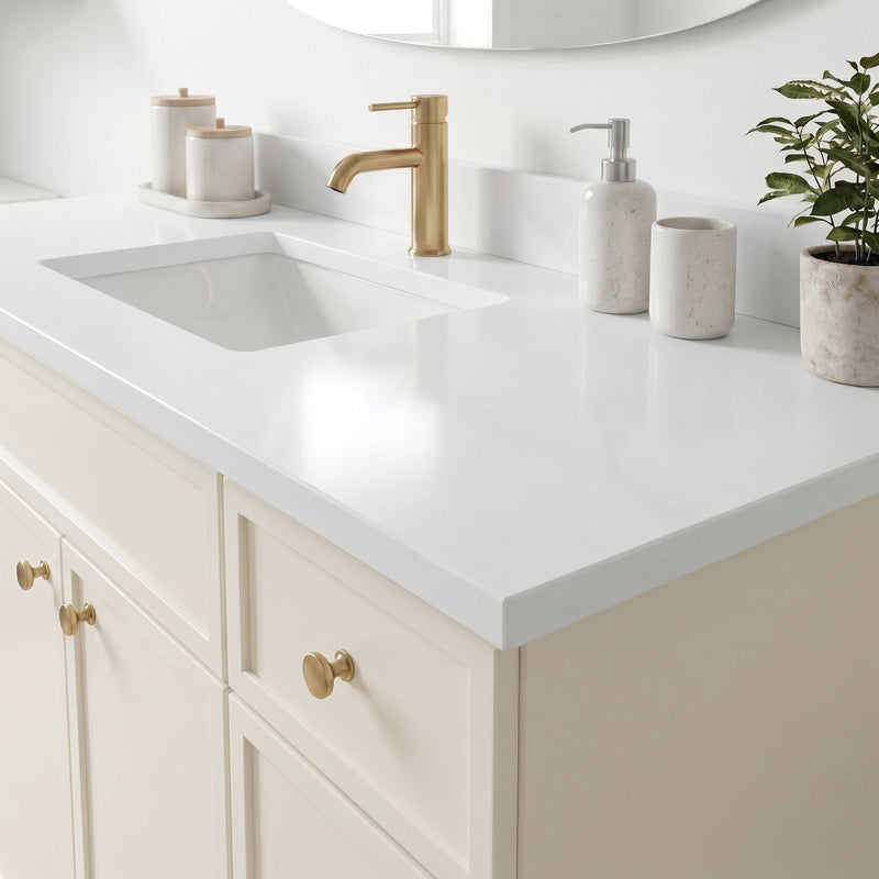 48" Off White Slim Shaker Bathroom Vanity with Quartz Top