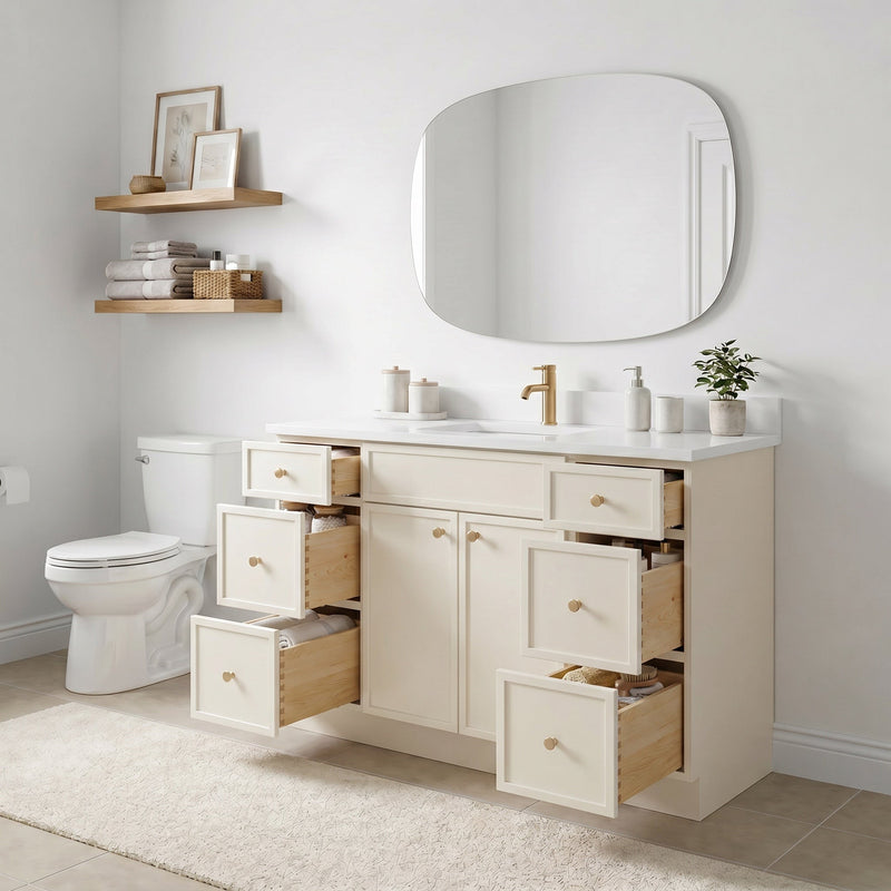48" Off White Slim Shaker Bathroom Vanity with Quartz Top