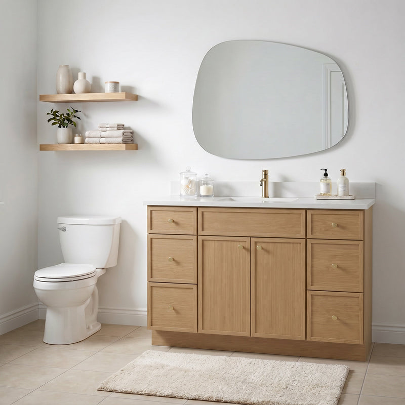 48" White Oak Slim Shaker Bathroom Vanity with Quartz Top