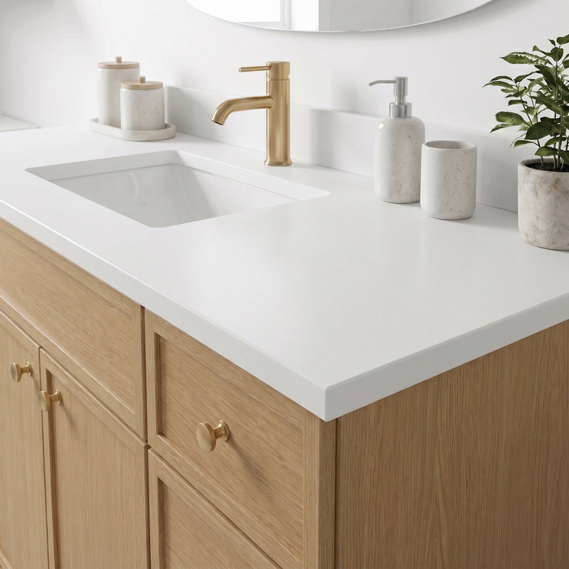 48" White Oak Slim Shaker Bathroom Vanity with Quartz Top