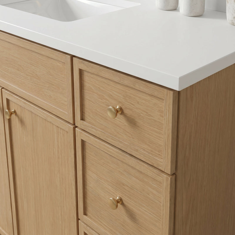 48" White Oak Slim Shaker Bathroom Vanity with Quartz Top