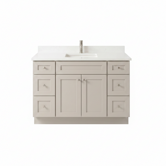 48" Taupe Shaker Bathroom Vanity with Quartz Top – Single Sink