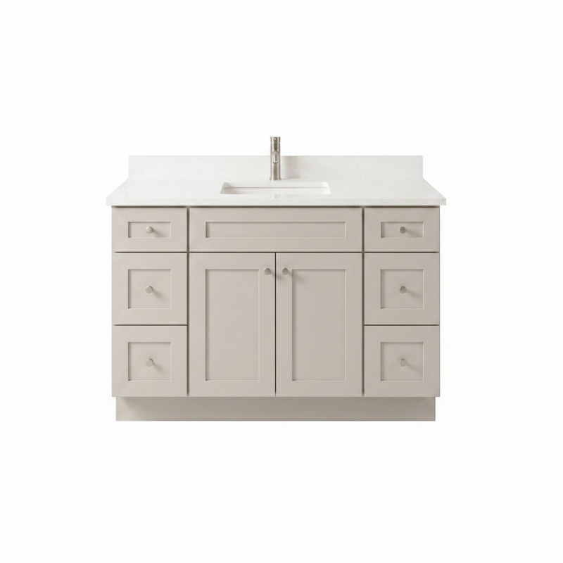 48" Taupe Shaker Bathroom Vanity with Quartz Top – Single Sink