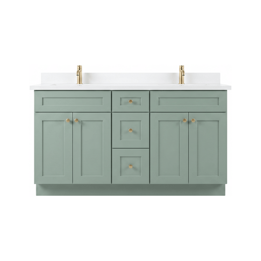 60" Olive Green Shaker Bathroom Vanity with Quartz Top – Double Sink