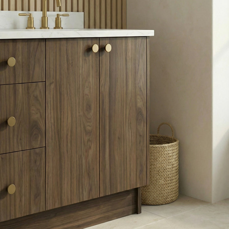 72" Pure Walnut European Vanity with Quartz Top – Double Sink