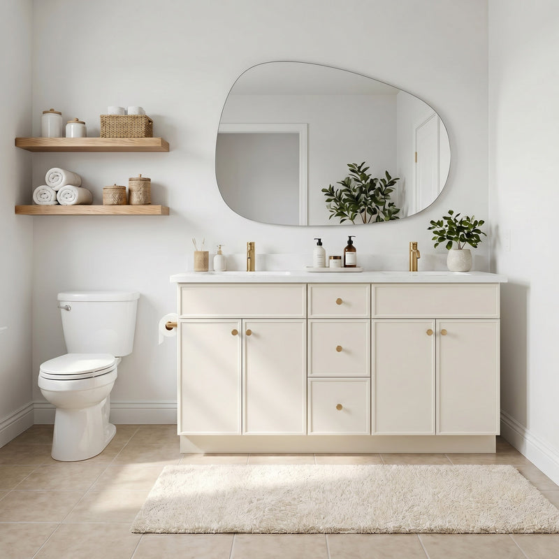 60" Off White Slim Shaker Bathroom Vanity with Quartz Top – Double Sink