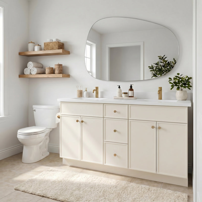 60" Off White Slim Shaker Bathroom Vanity with Quartz Top – Double Sink