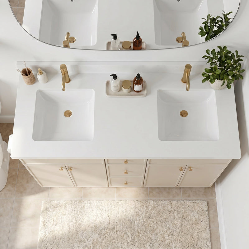 60" Off White Slim Shaker Bathroom Vanity with Quartz Top – Double Sink