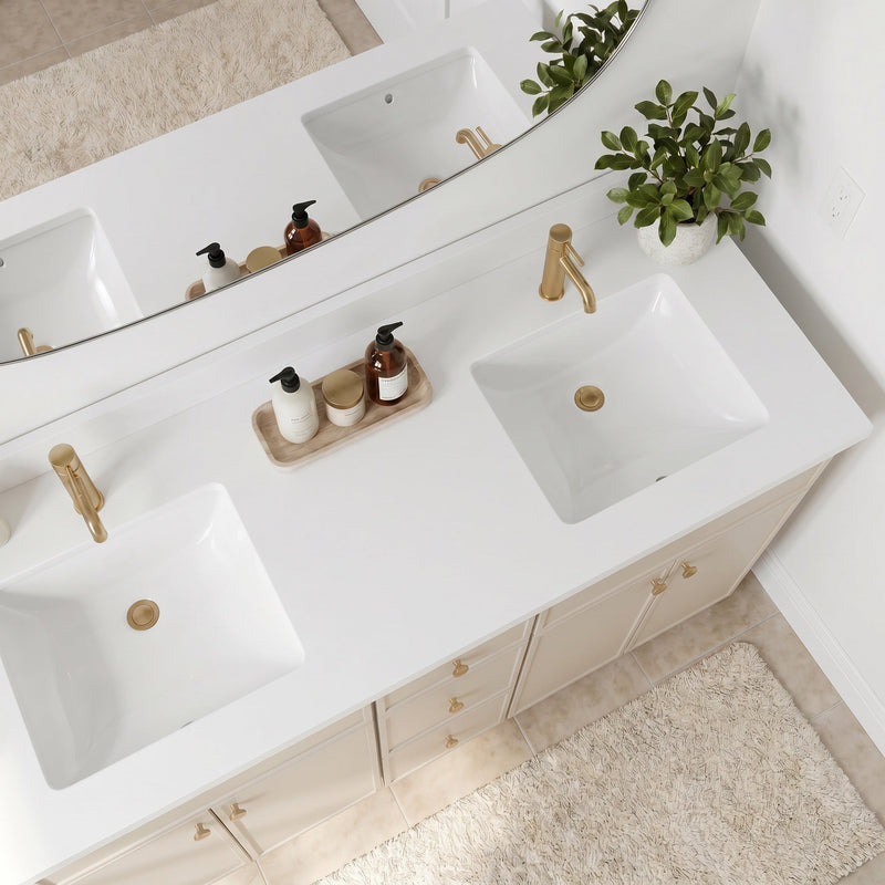 60" Off White Slim Shaker Bathroom Vanity with Quartz Top – Double Sink
