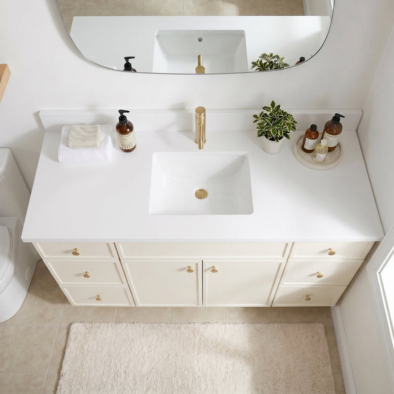60" Off White Slim Shaker Bathroom Vanity with Quartz Top – Single Sink