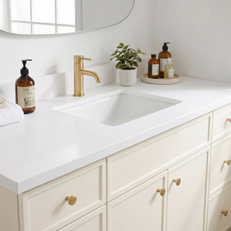60" Off White Slim Shaker Bathroom Vanity with Quartz Top – Single Sink
