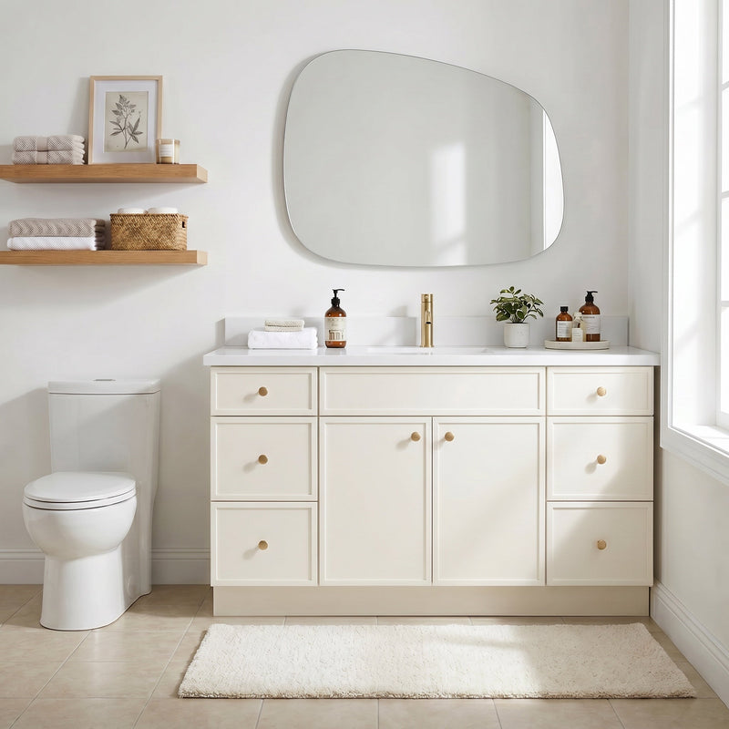 60" Off White Slim Shaker Bathroom Vanity with Quartz Top – Single Sink