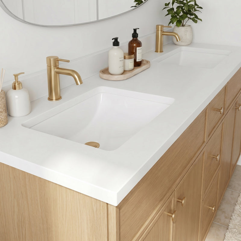 60" White Oak Slim Shaker Bathroom Vanity with Quartz Top – Double Sink