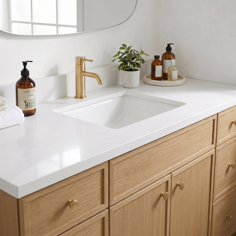 60" White Oak Slim Shaker Bathroom Vanity with Quartz Top – Single Sink