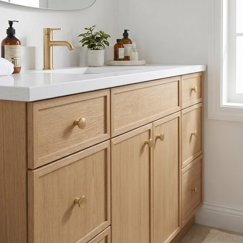 60" White Oak Slim Shaker Bathroom Vanity with Quartz Top – Single Sink
