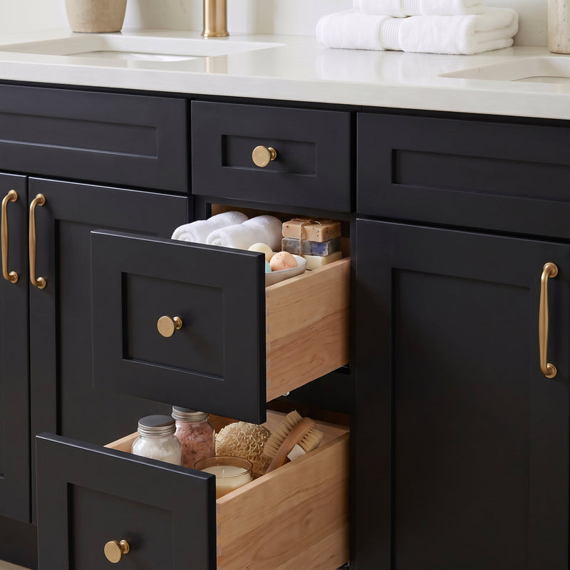 60" Shaker Bathroom Vanity – Black – Double Sink