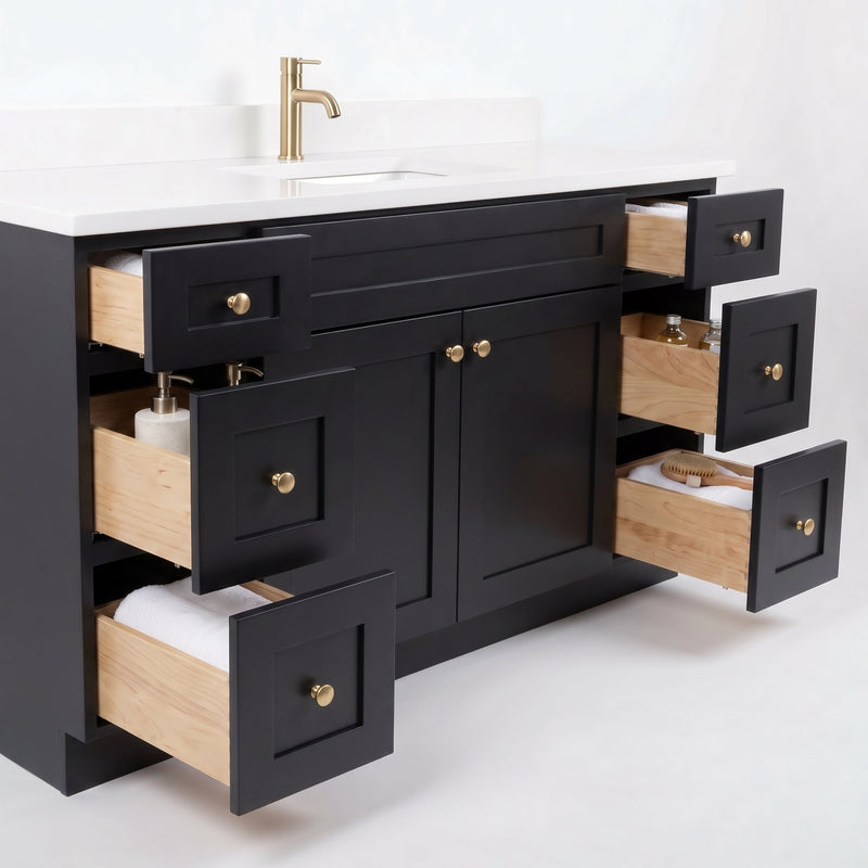 60" Shaker Bathroom Vanity – Black – Single Sink