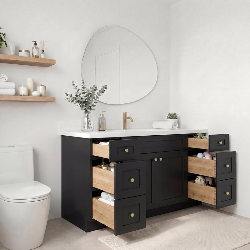 60" Shaker Bathroom Vanity – Black – Single Sink