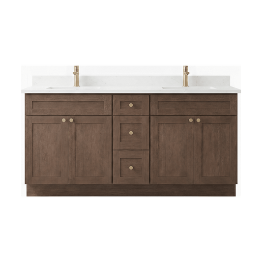 72" Coffee Bean Shaker Bathroom Vanity with Quartz Top – Double Sink