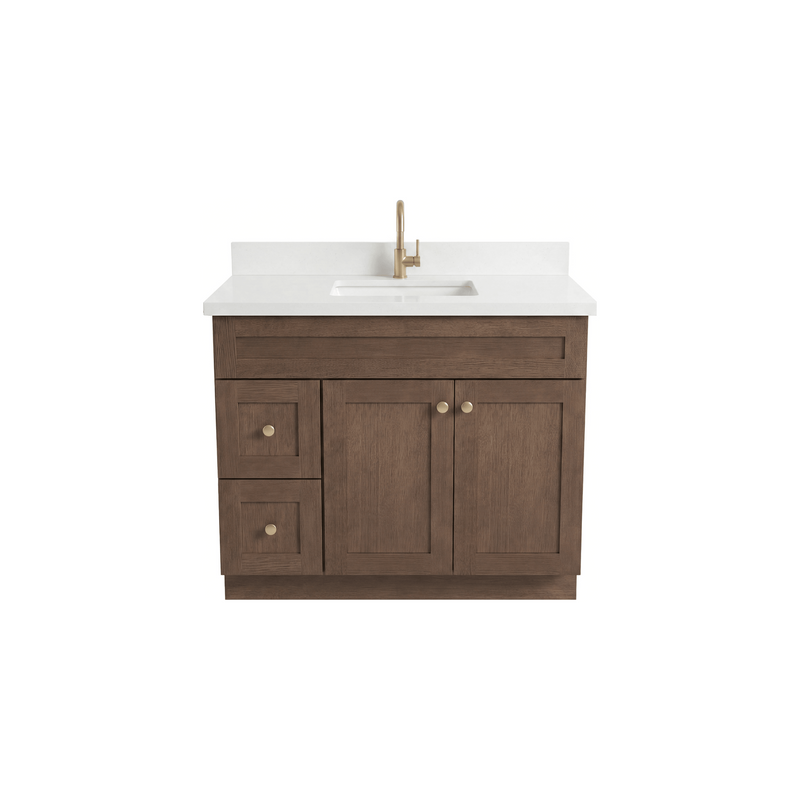 42" Coffee Bean Shaker Bathroom Vanity with Quartz Top – Single Sink