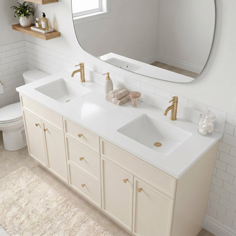 72" Off White Slim Shaker Bathroom Vanity with Quartz Top – Double Sink