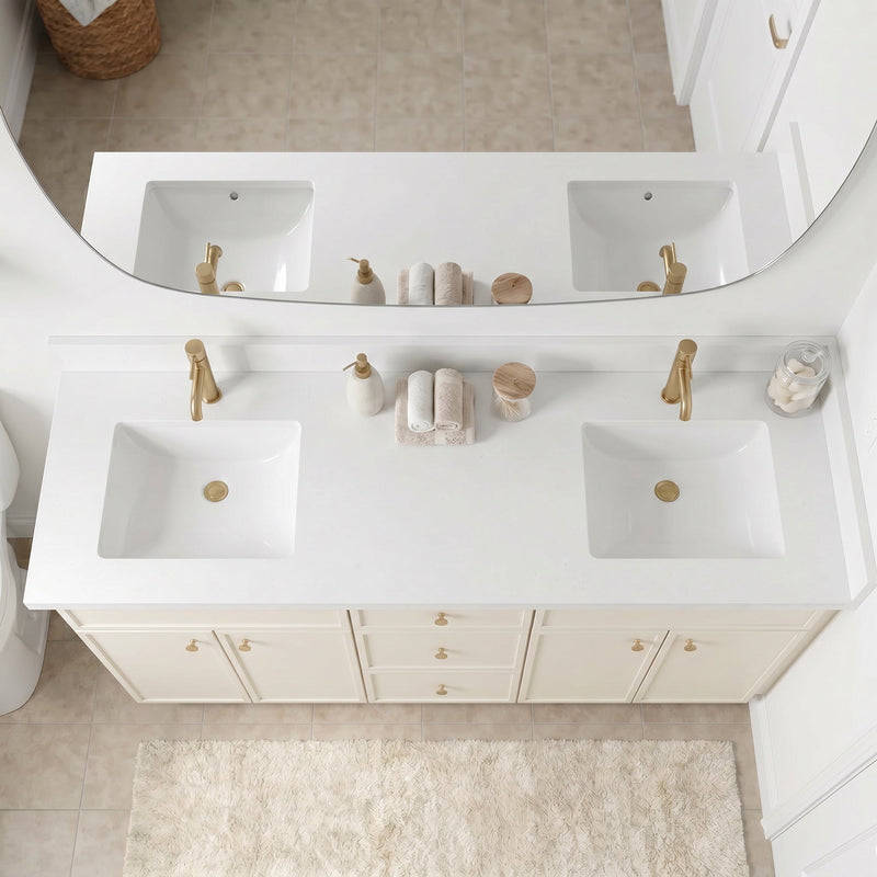 72" Off White Slim Shaker Bathroom Vanity with Quartz Top – Double Sink