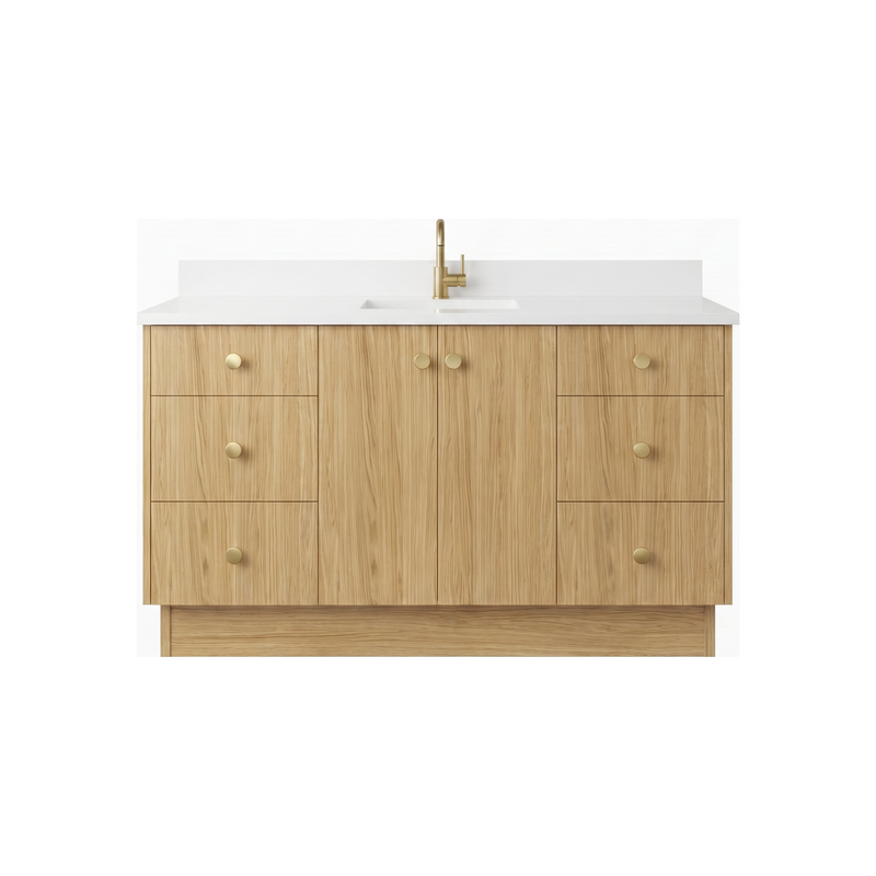 60" Natural Oak European Vanity with Quartz Top – Single Sink