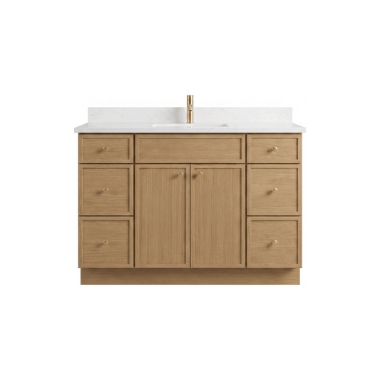 48" White Oak Slim Shaker Bathroom Vanity with Quartz Top
