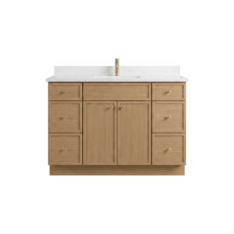 48" White Oak Slim Shaker Bathroom Vanity with Quartz Top