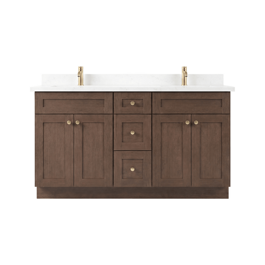60" Coffee Bean Shaker Bathroom Vanity with Quartz Top – Double Sink