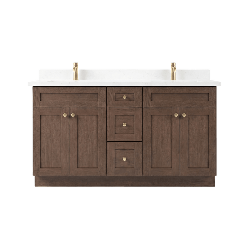 60" Coffee Bean Shaker Bathroom Vanity with Quartz Top – Double Sink