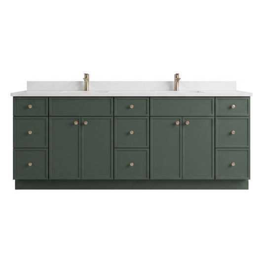84" Slim Shaker Bathroom Vanity – Forest Green – 9 Drawers