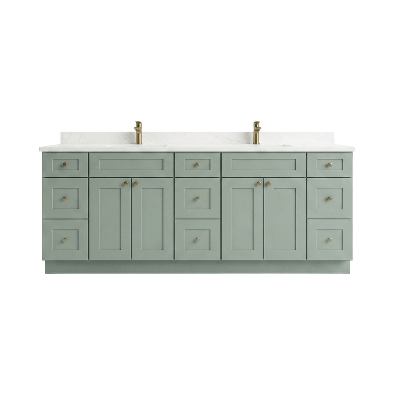 84" Olive Green Shaker Bathroom Vanity with Quartz Top – Double Sink