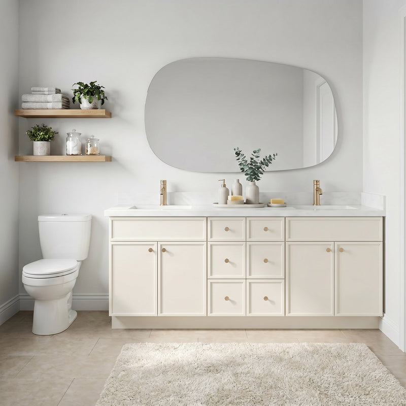 84" Off White Slim Shaker Bathroom Vanity with Quartz Top – 6 Drawers