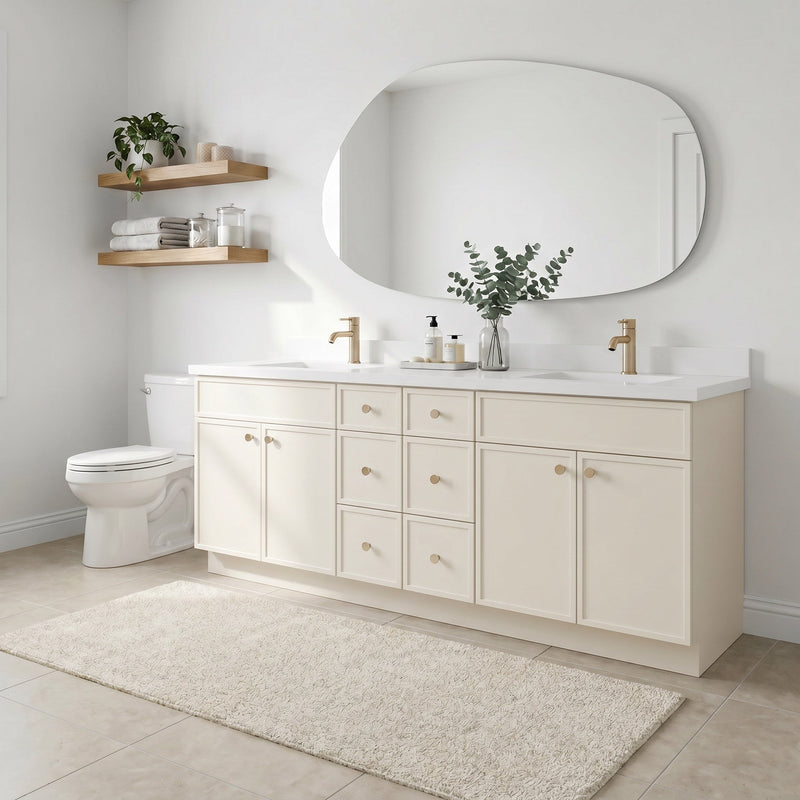84" Off White Slim Shaker Bathroom Vanity with Quartz Top – 6 Drawers