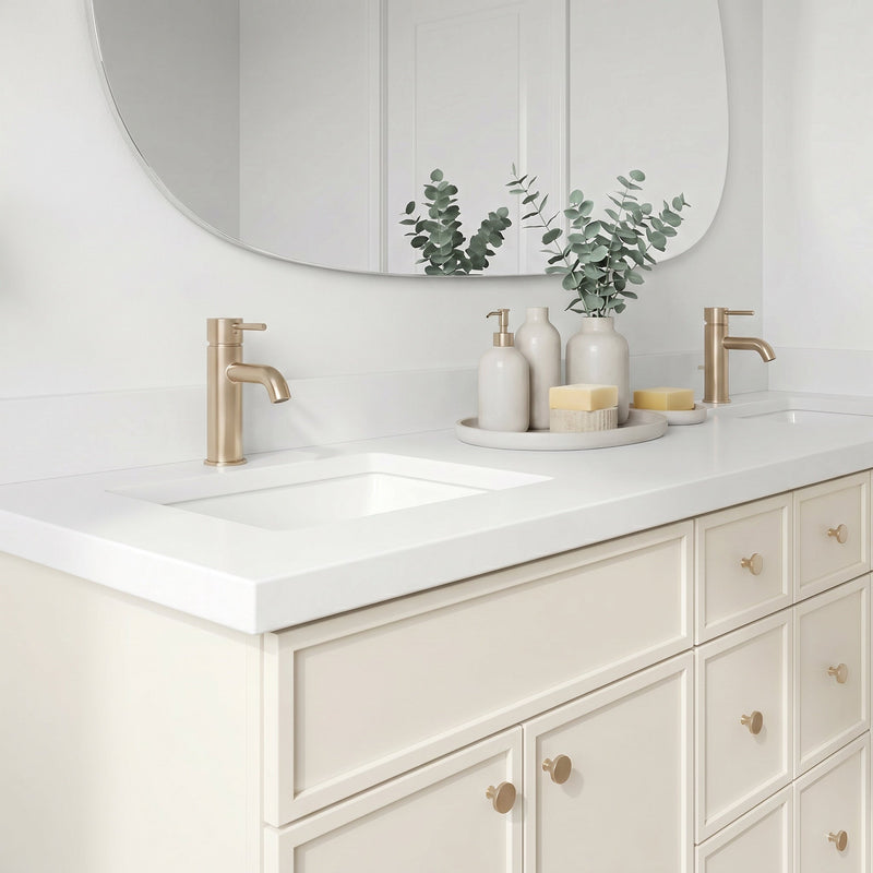 84" Off White Slim Shaker Bathroom Vanity with Quartz Top – 6 Drawers