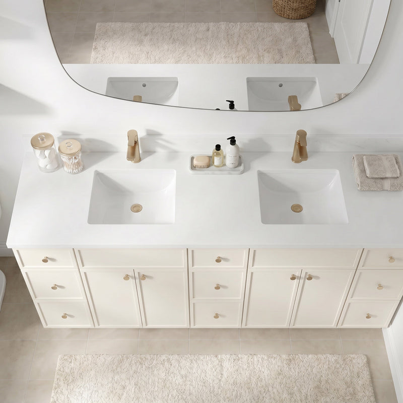 84" Off White Slim Shaker Bathroom Vanity with Quartz Top – 9 Drawers
