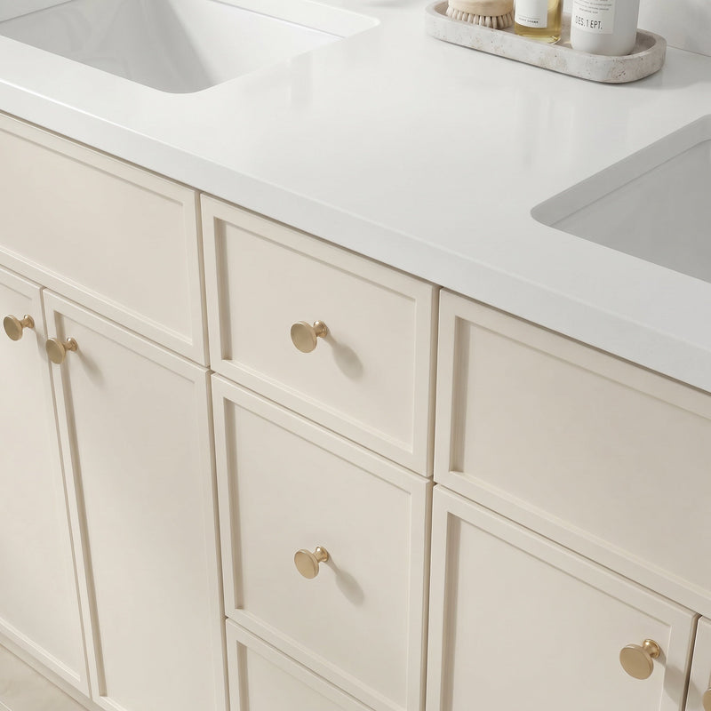 84" Off White Slim Shaker Bathroom Vanity with Quartz Top – 9 Drawers