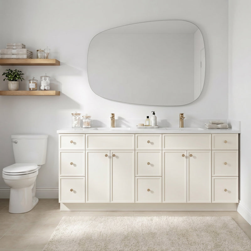 84" Off White Slim Shaker Bathroom Vanity with Quartz Top – 9 Drawers