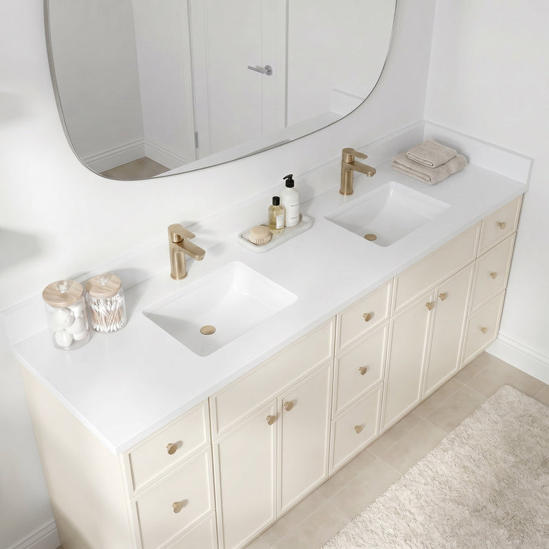 84" Off White Slim Shaker Bathroom Vanity with Quartz Top – 9 Drawers