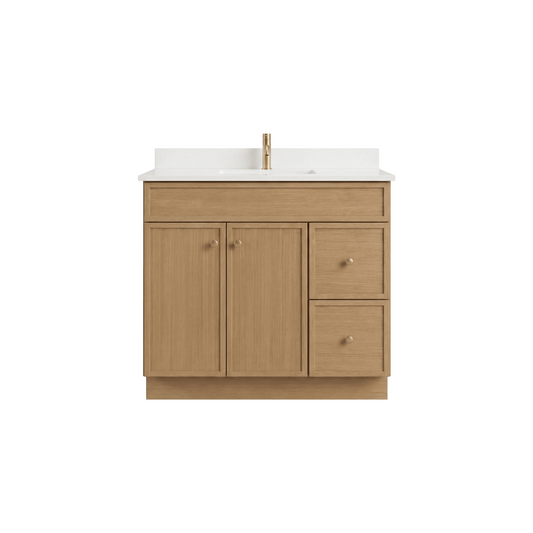 36" White Oak Slim Shaker Bathroom Vanity with Quartz Top