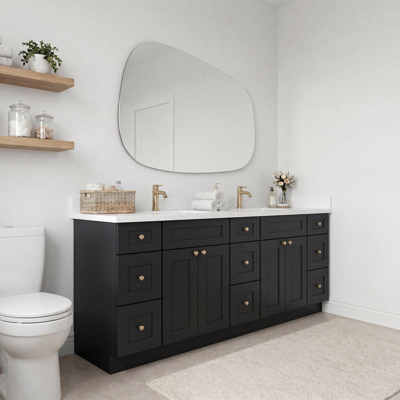 84" Shaker Bathroom Vanity – Black – 6 Drawers