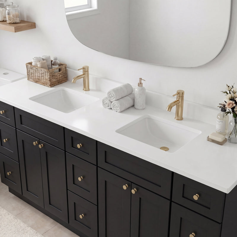 84" Shaker Bathroom Vanity – Black – 6 Drawers