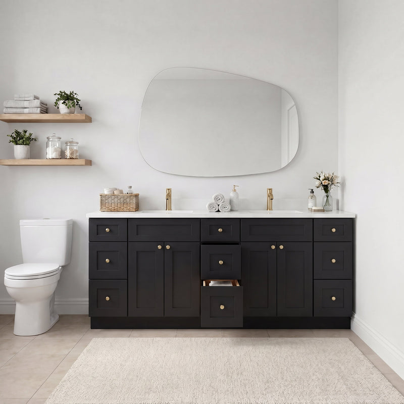 84" Shaker Bathroom Vanity – Black – 6 Drawers