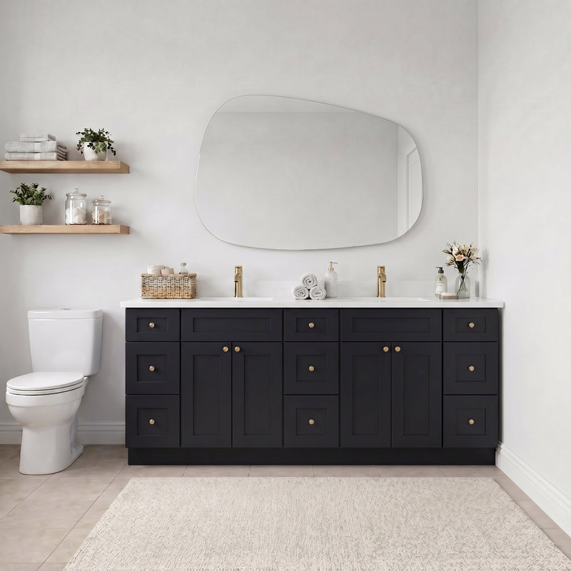 84" Shaker Bathroom Vanity – Black – 9 Drawers