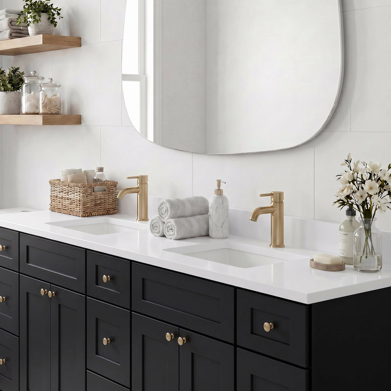 84" Shaker Bathroom Vanity – Black – 9 Drawers